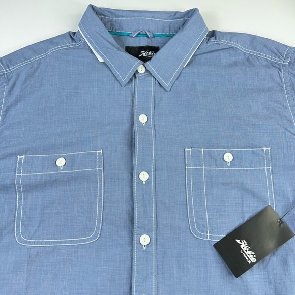Hurley Hobie Mens Button-Up Shirt Blue Long Sleeve Spread Collar Pockets XL New - Picture 3 of 12